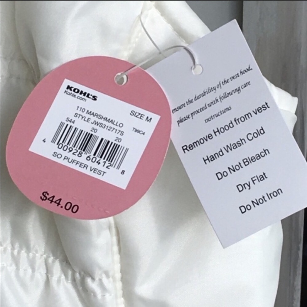 SO puffer vest off white hooded faux fur trim NWT size Juniors Medium - Picture 4 of 7